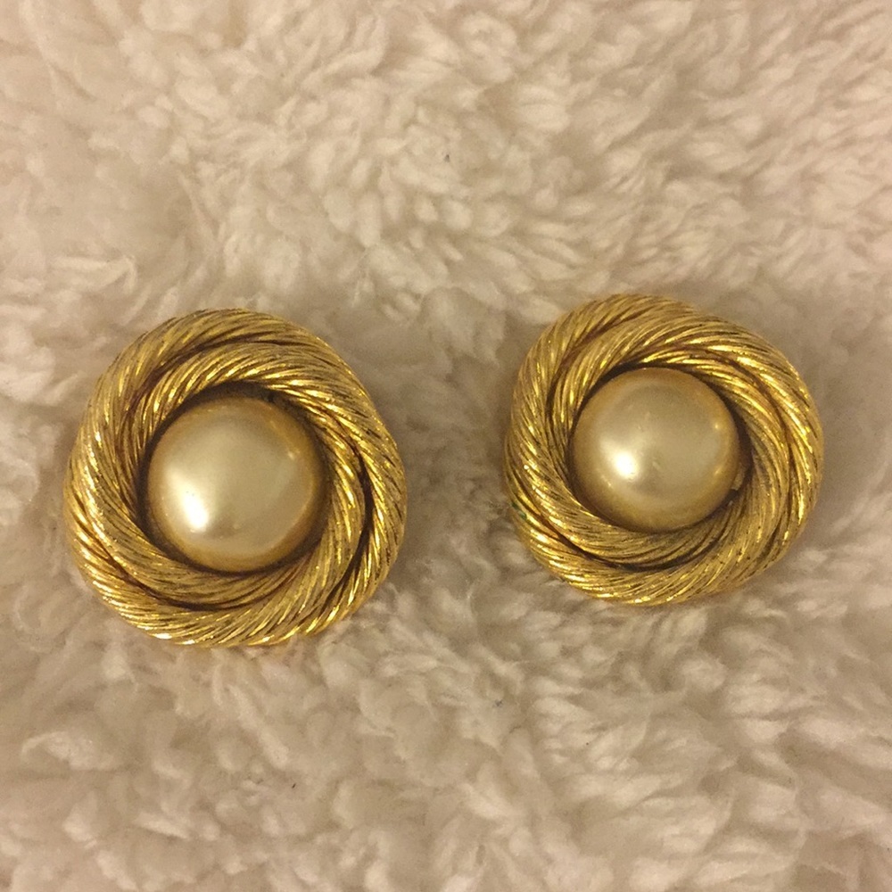Chanel Earrings w/ Faux Pearls and Golden Rope